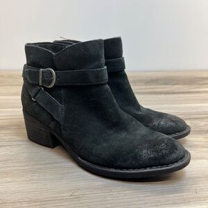 Born Black Leather Ankle Boots Womens Size 8.5 Jorgette Suede Buckle Western
